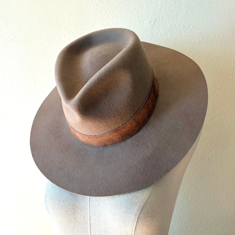 Gigi Pip Miller Classic Fedora Hat S Brown Australia Wool Wide Brim Suede Band - Picture 2 of 12